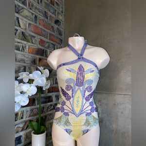 Tory Burch brand nylon & licra one piece swimsuit.